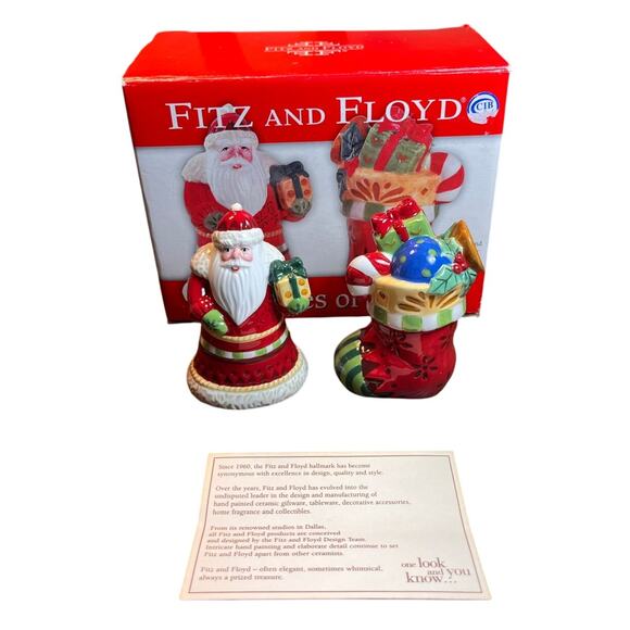 Fitz and Floyd Christmas Santa & Stocking Salt Pepper Shakers w/ Box - Picture 2 of 13